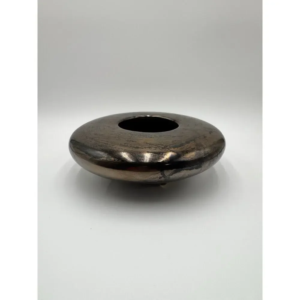 Vintage Haegar Metallic Glaze Vase MCM Bronze Gold Crackle Futuristic Ikibana